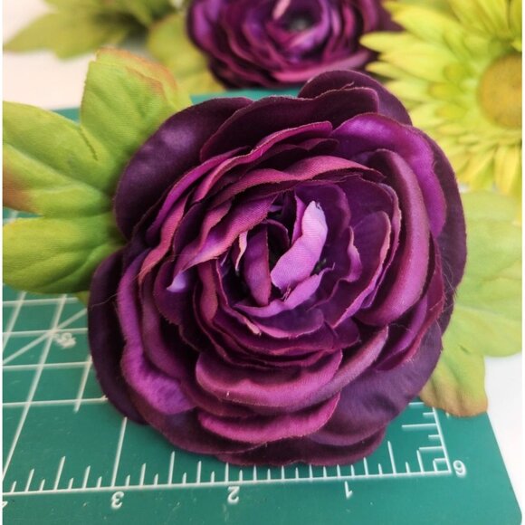 Artificial Floral Heads – Purple & Green Fabric Flowers for Wreaths, DIY Crafts, - Picture 8 of 13